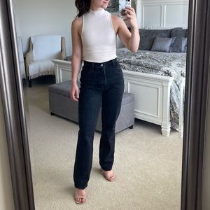 Abercrombie & Fitch Curve Love 90s Straight Ultra High Rise Black Jeans 25 short